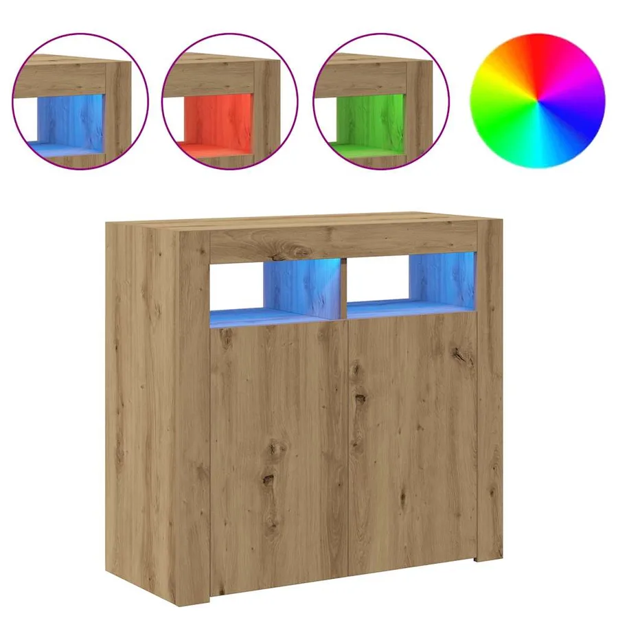 Buffet avec lumières LED chêne artisanal bois d'ingénierie - 4