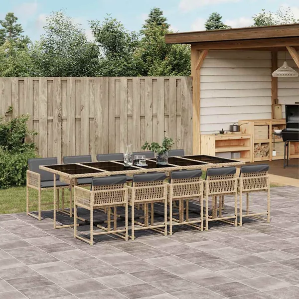 Ensemble à manger de jardin et coussins 11 pcs mélange beige