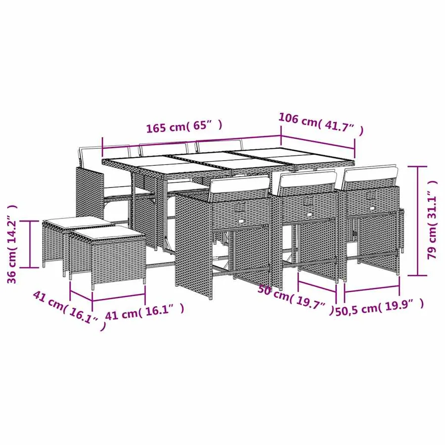 Ensemble à manger de jardin et coussins 11 pcs mélange beige - 11