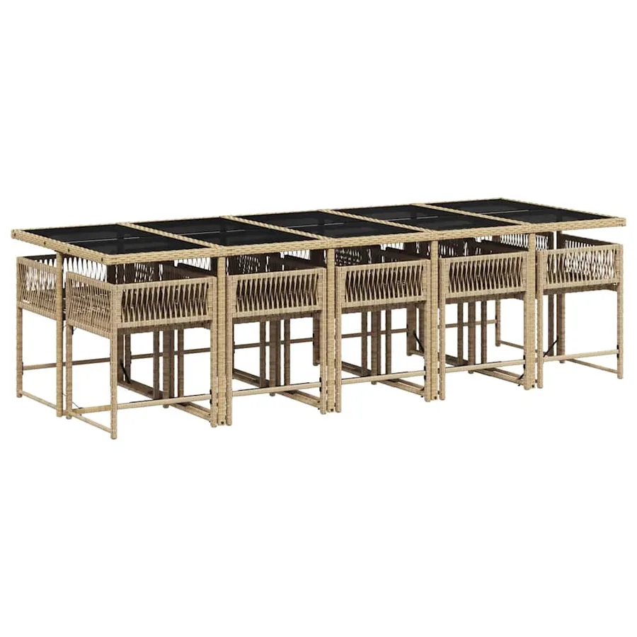 Ensemble à manger de jardin et coussins 11 pcs mélange beige - 3