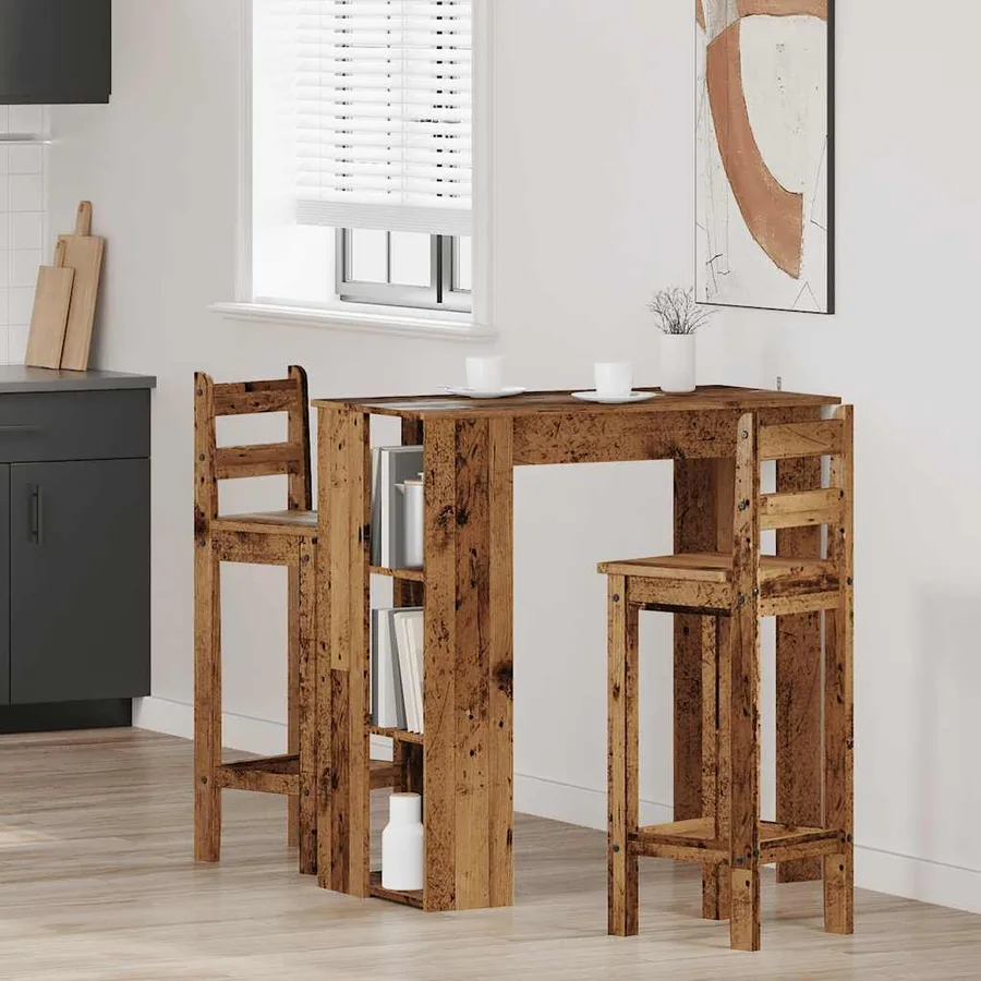 Table de bar avec étagère vieux bois bois d'ingénierie - 3