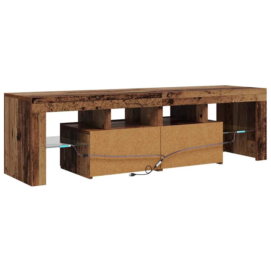 Meuble TV avec lumières LED vieux bois bois d'ingénierie - 9
