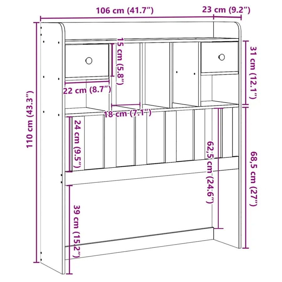 Tête de lit avec rangement cire marron 100cm bois massif de pin - 10
