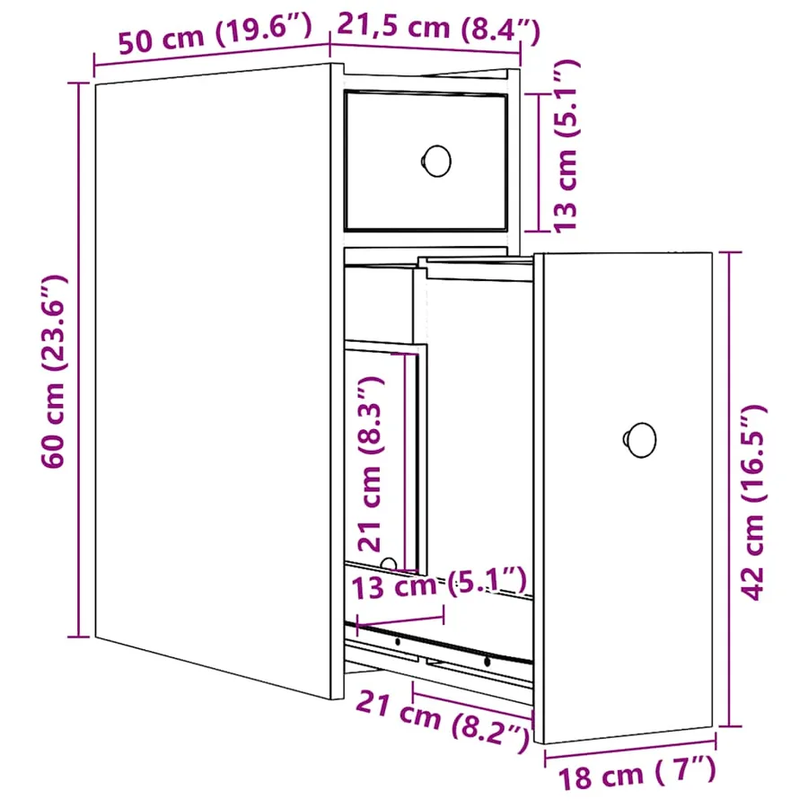 Armoire de salle de bain étroite avec roulettes vieux bois - 11