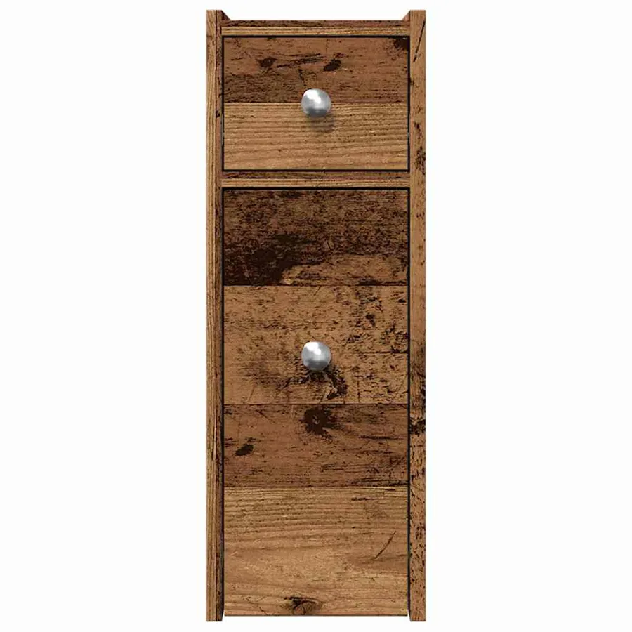 Armoire de salle de bain étroite avec roulettes vieux bois - 4