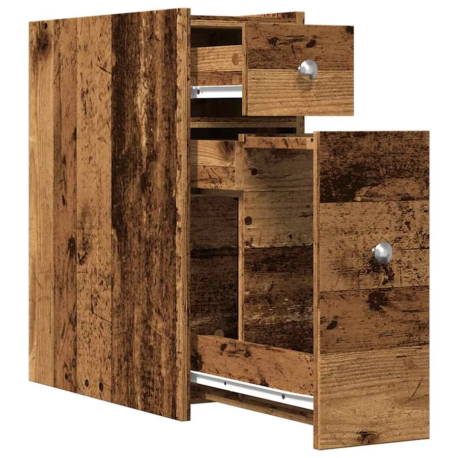 Armoire de salle de bain étroite avec roulettes vieux bois - 7