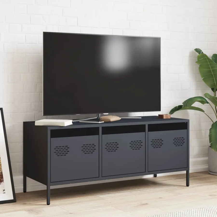 Meuble TV anthracite 101,5x39x43,5 cm acier laminé à froid - 3