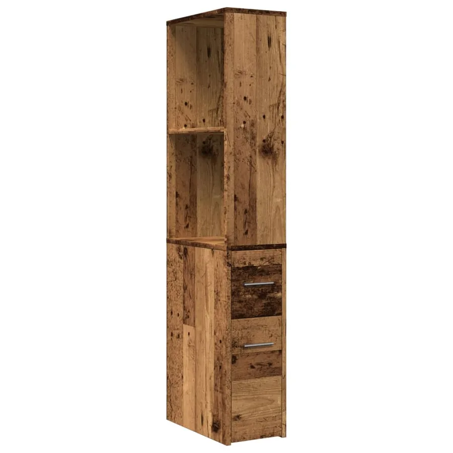 Armoire de salle de bain étroite avec roulettes vieux bois - 2