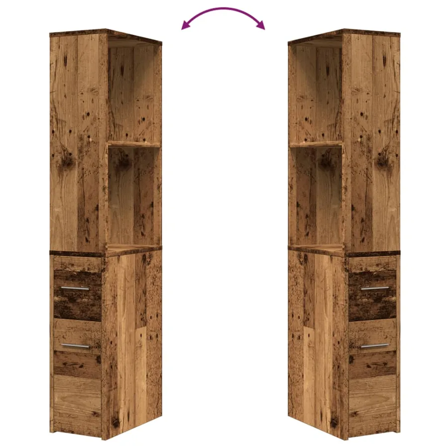 Armoire de salle de bain étroite avec roulettes vieux bois - 8