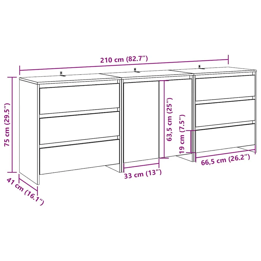 Buffet 3 pcs vieux bois bois d'ingénierie - 9