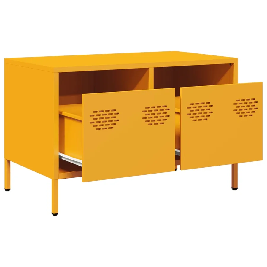 Meuble TV jaune moutarde 68x39x43,5 cm acier laminé à froid - 5
