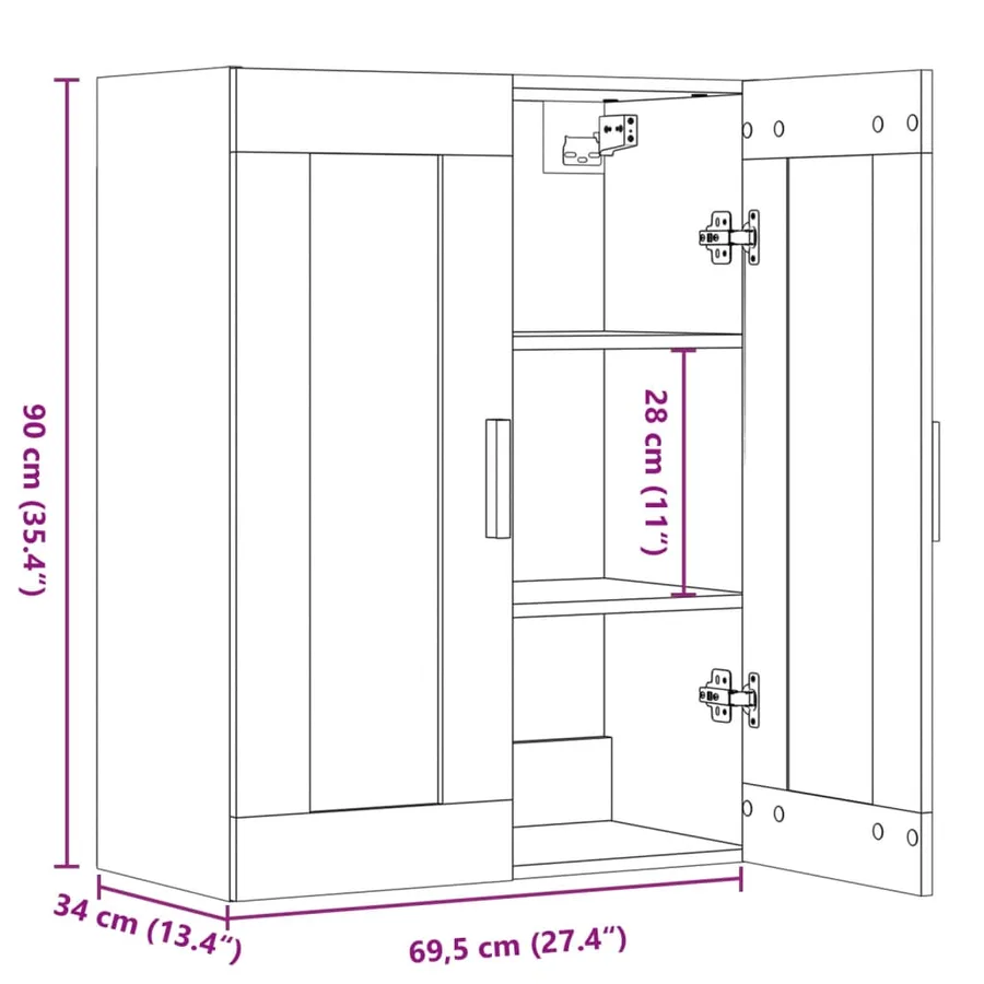 Armoire murale suspendue vieux bois 69,5x34x90 cm - 11