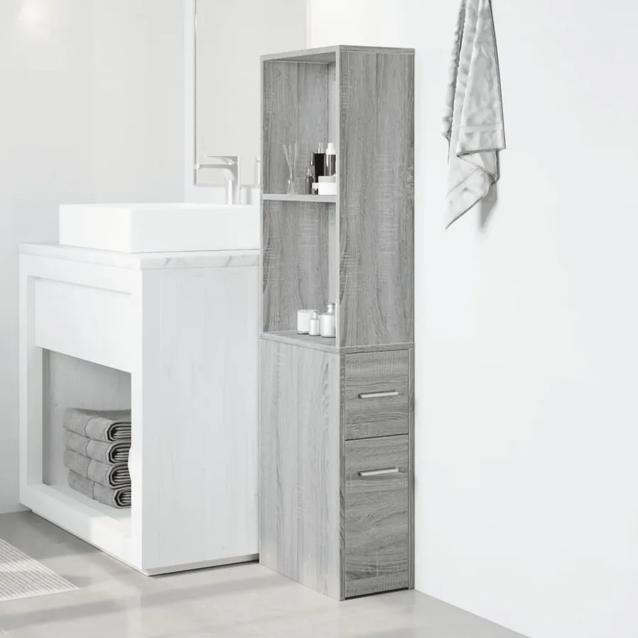 Armoire de salle de bain étroite avec roulettes sonoma gris - 3
