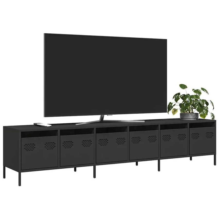 Meuble TV noir 202x39x43,5 cm acier laminé à froid