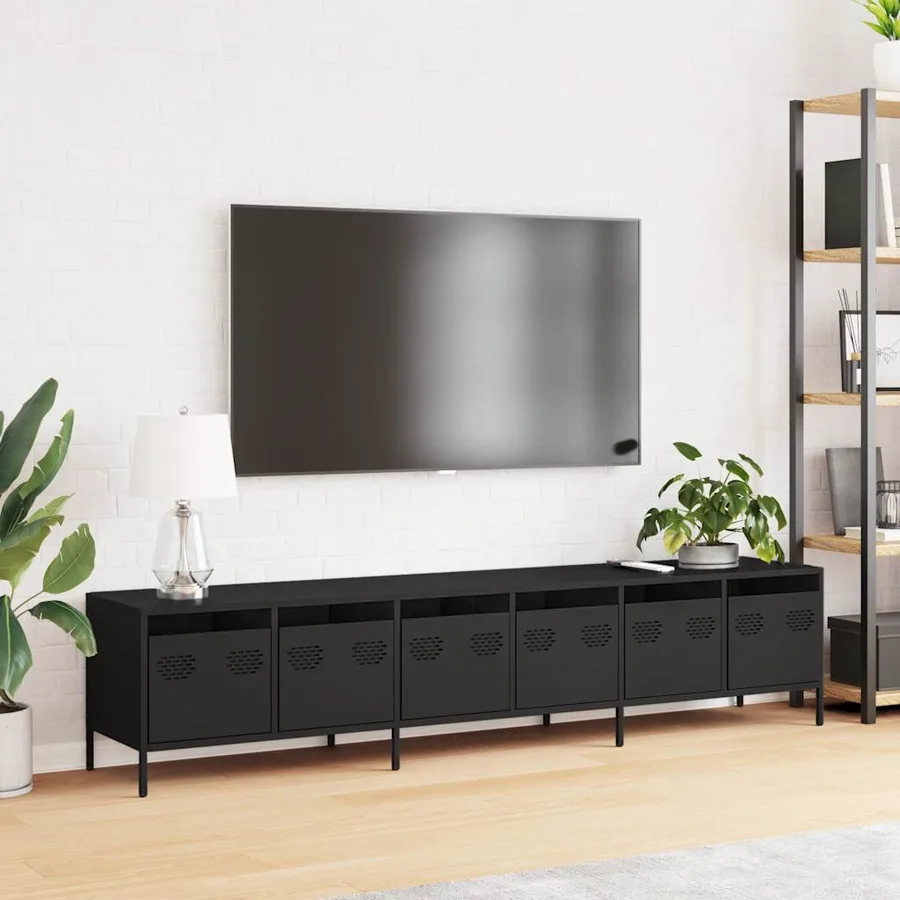 Meuble TV noir 202x39x43,5 cm acier laminé à froid - 3