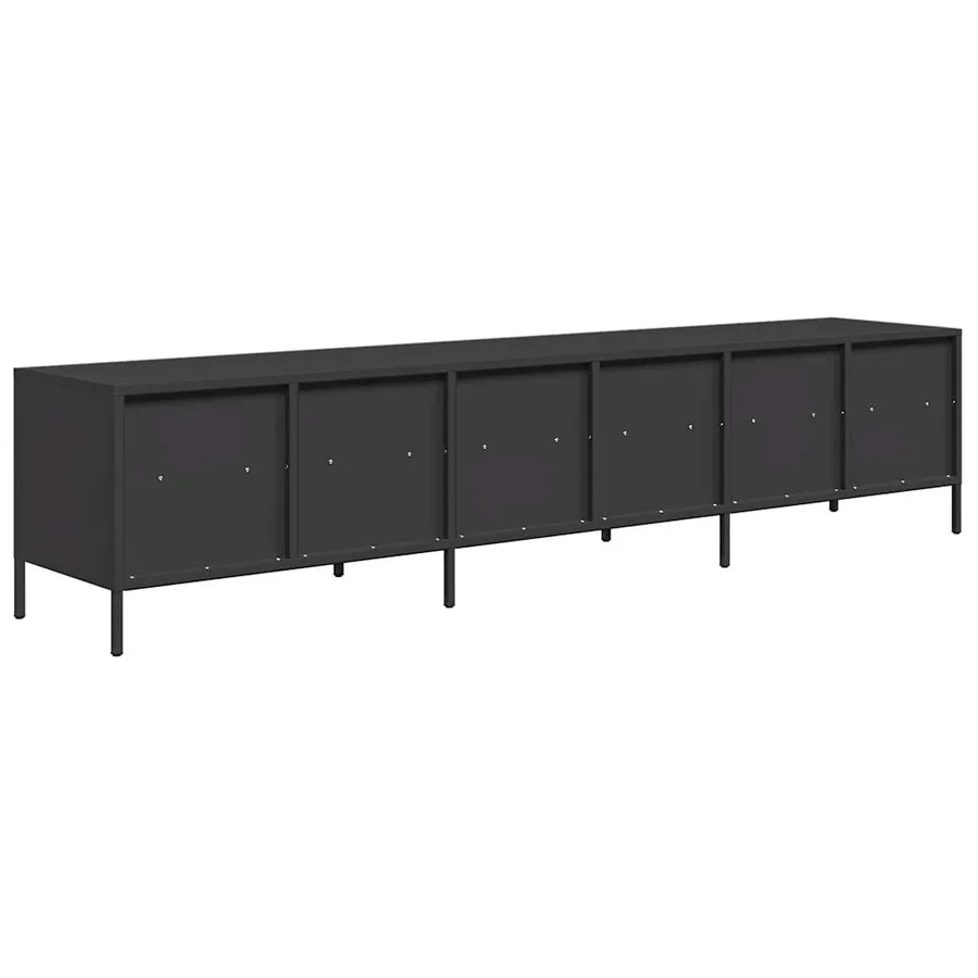Meuble TV noir 202x39x43,5 cm acier laminé à froid - 7