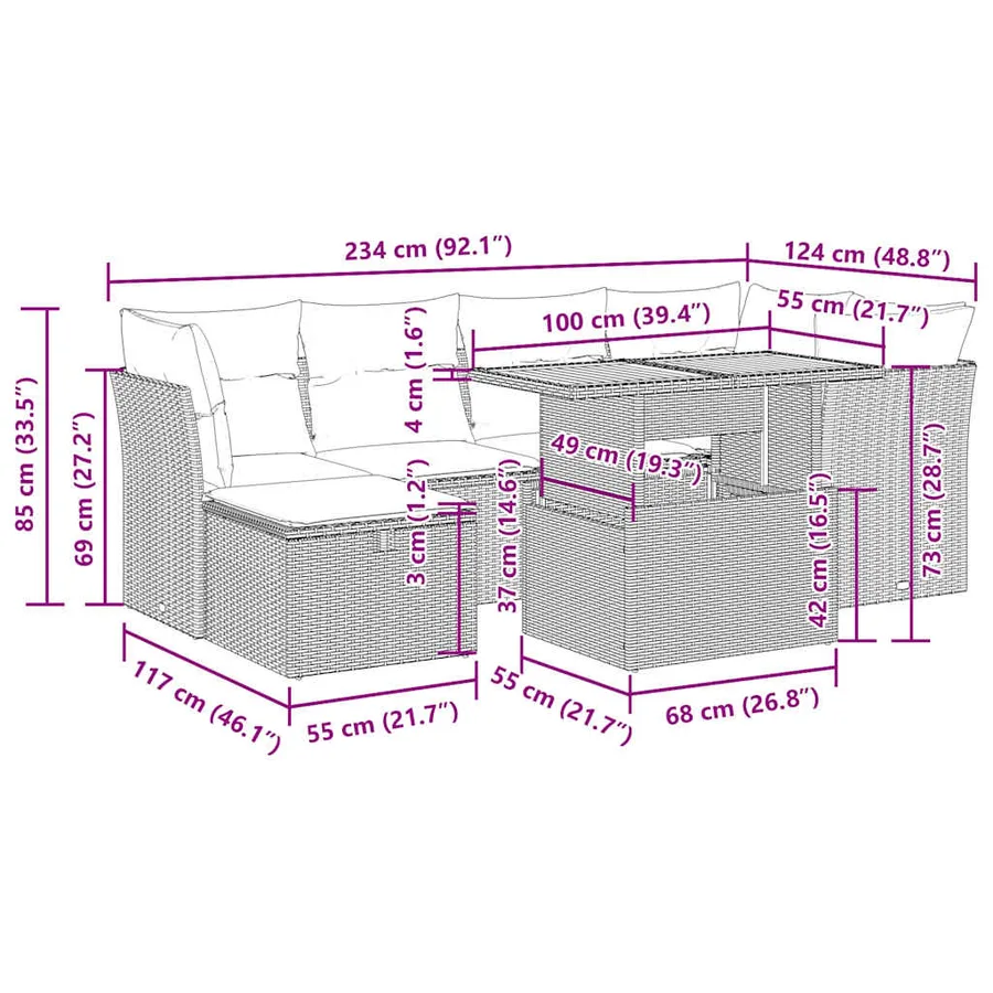Salon de jardin avec coussins 7 pcs gris résine tressée acacia - 13