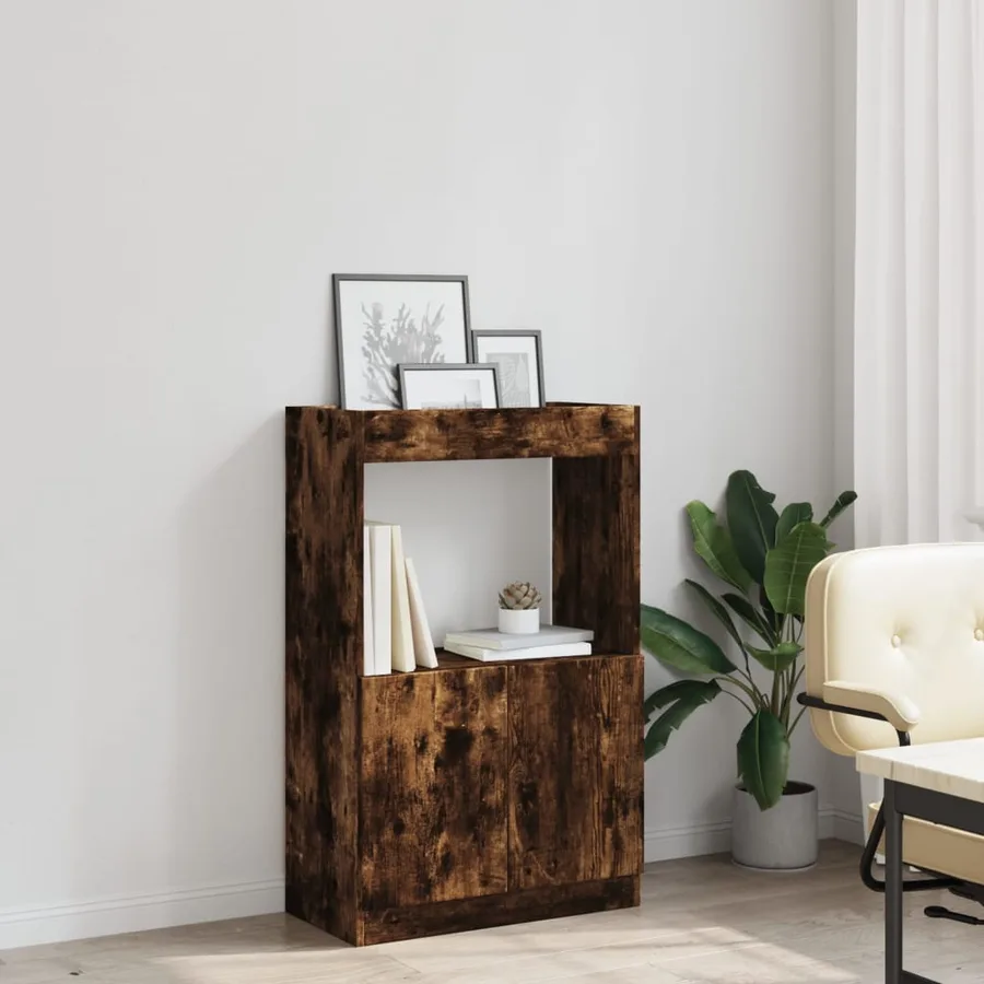 Buffet haut chêne fumé 63x33x100 cm bois d'ingénierie - 4