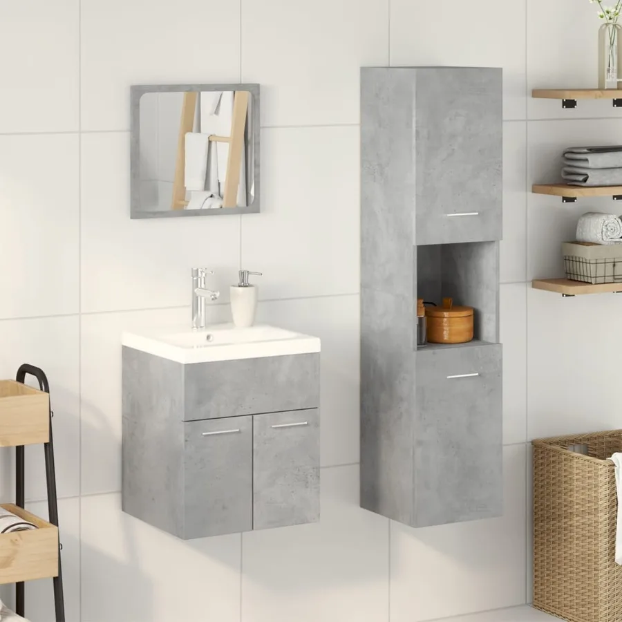 Ensemble de meubles de salle de bain 3 pcs gris béton - 3