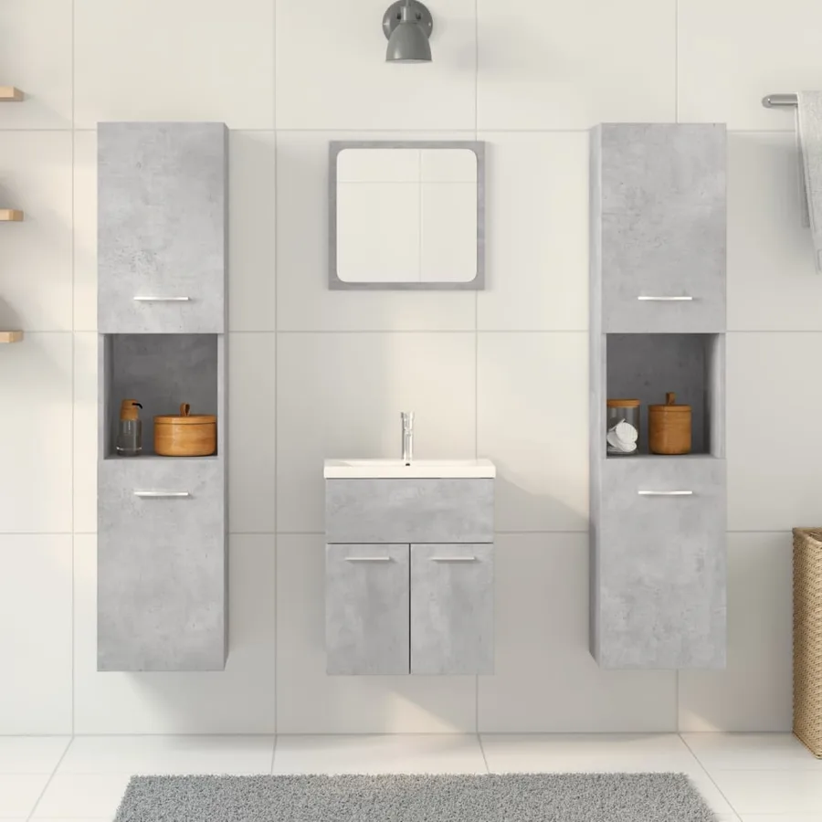 Ensemble de meubles de salle de bain 4 pcs gris béton - 3