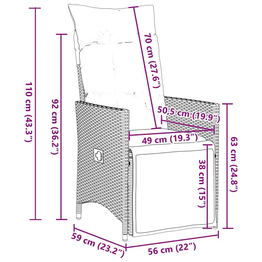 Ensemble à manger de jardin 9pcs coussins noir résine tressée - 11