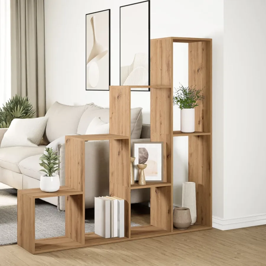 Étagère séparatrice de pièce à 4 niveaux chêne artisanal - 4
