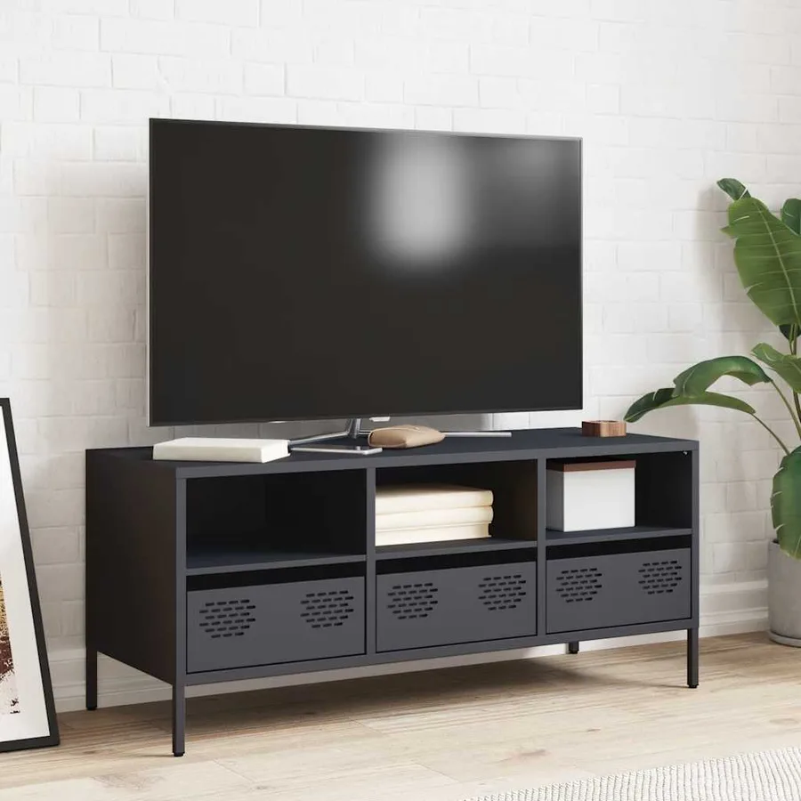 Meuble TV anthracite 101,5x39x43,5 cm acier laminé à froid - 3