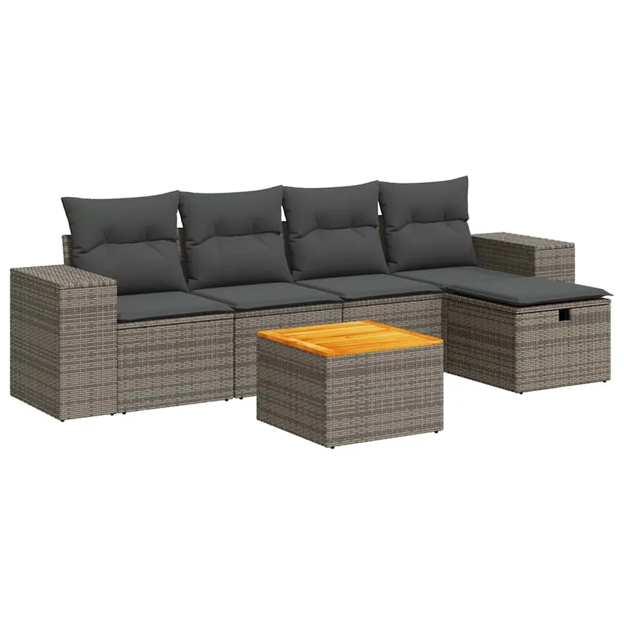 Salon de jardin 6 pcs avec coussins gris résine tressée - 2
