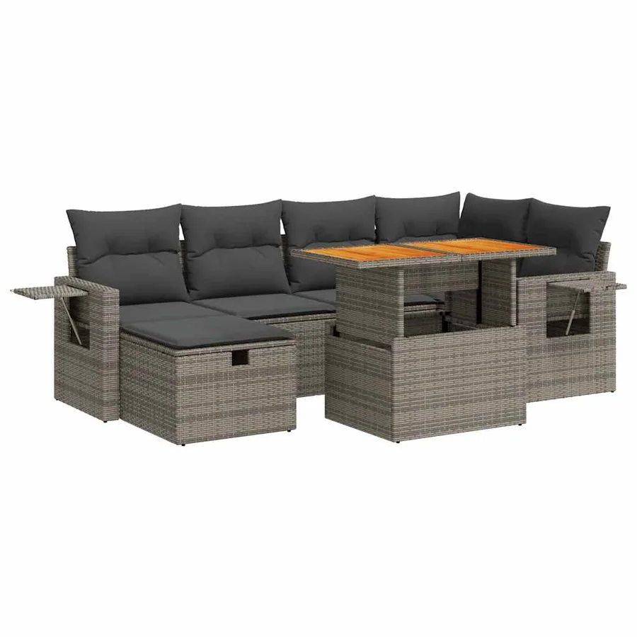 Salon de jardin avec coussins 8 pcs gris résine tressée acacia - 2