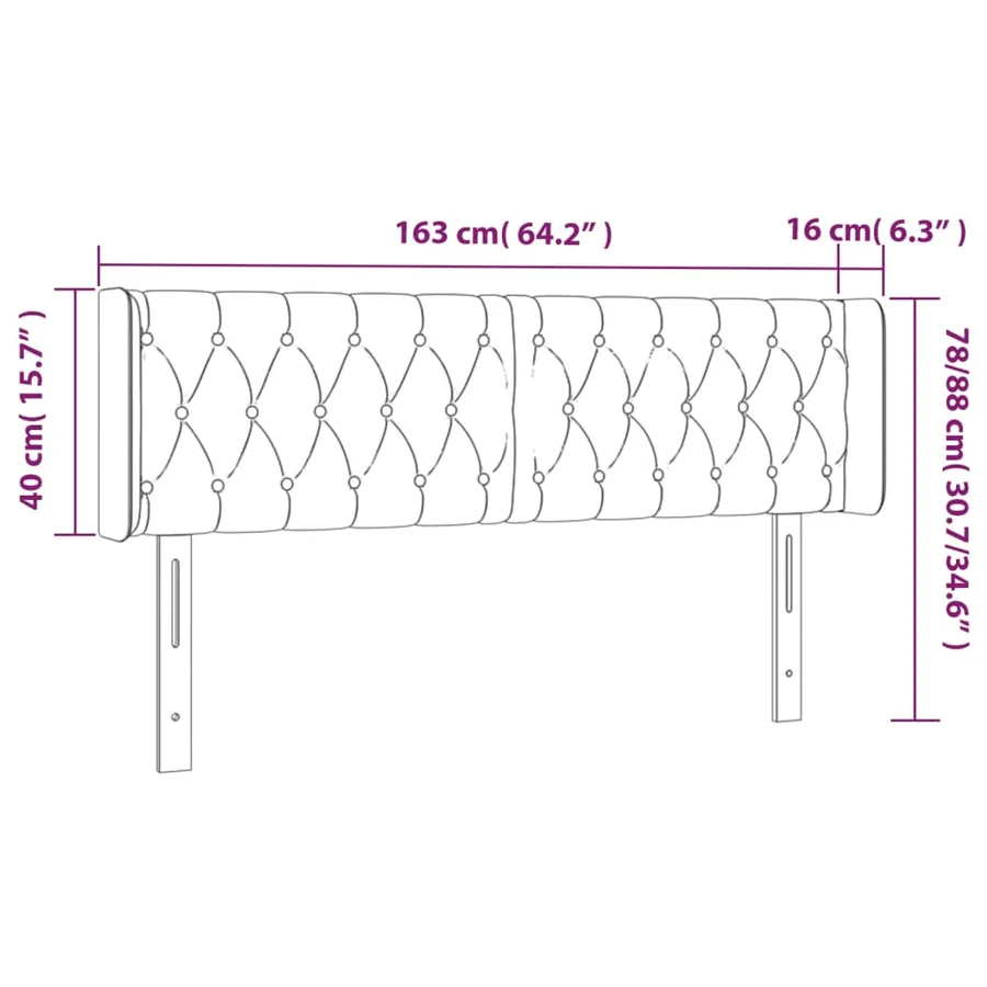 Tête de lit avec oreilles Gris foncé 163x16x78/88 cm Velours - 9