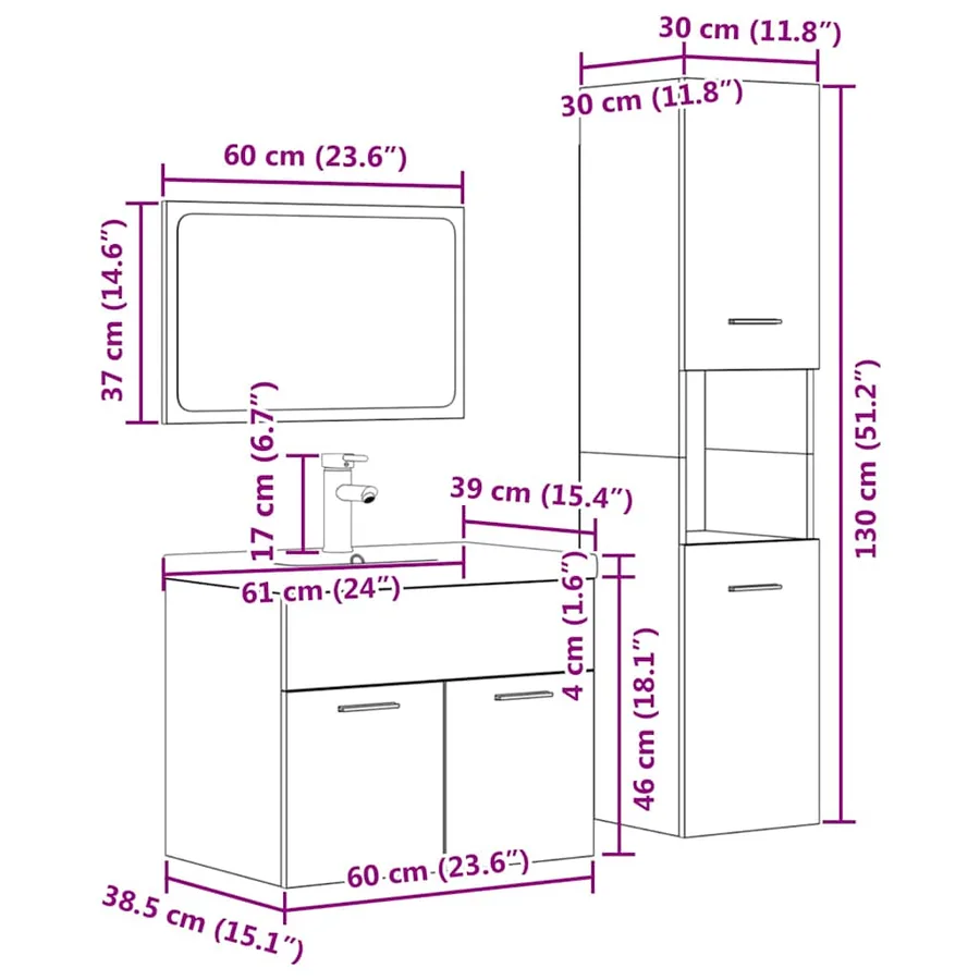 Ensemble de meubles de salle de bain 4 pcs gris béton - 12