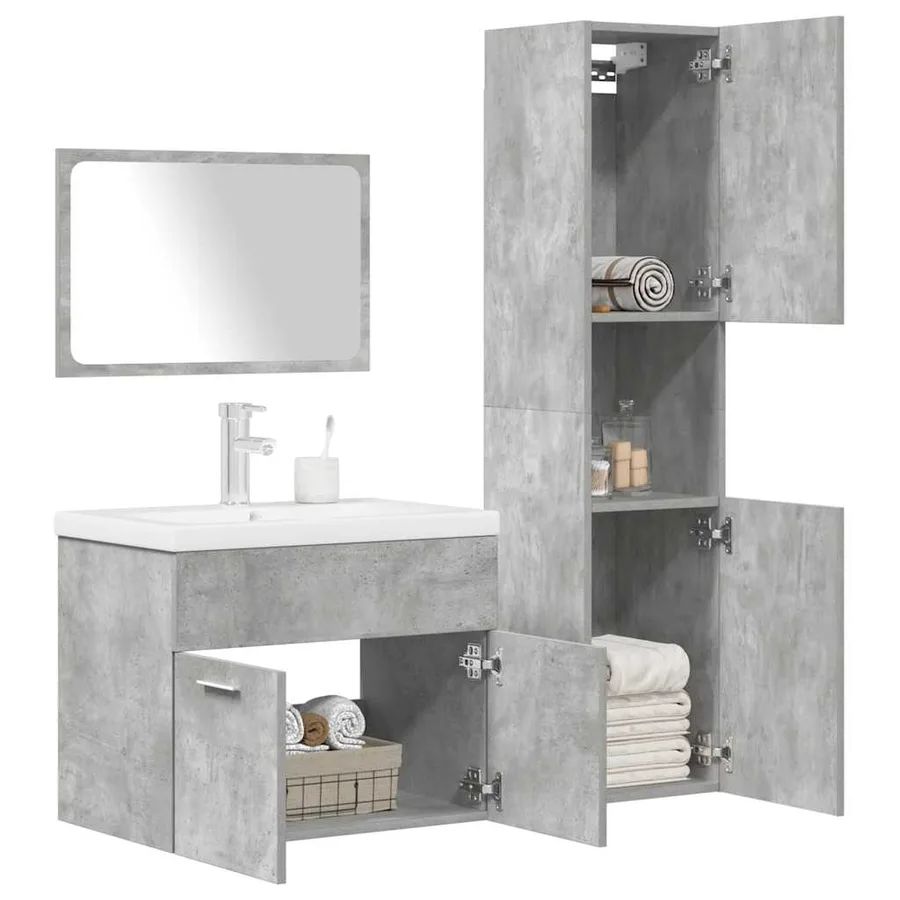 Ensemble de meubles de salle de bain 4 pcs gris béton - 3
