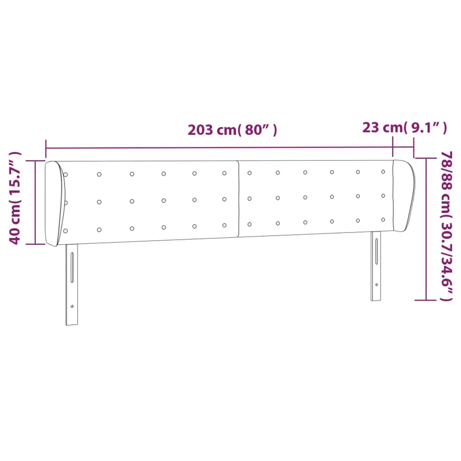 Tête de lit avec oreilles Gris foncé 203x23x78/88 cm Velours - 9