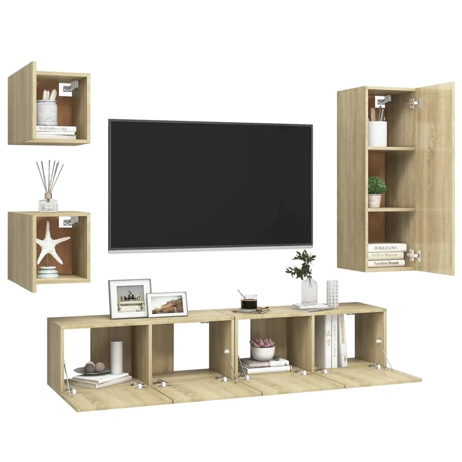 Ensemble de meuble TV 5 pcs Chêne sonoma Bois d'ingénierie - 3