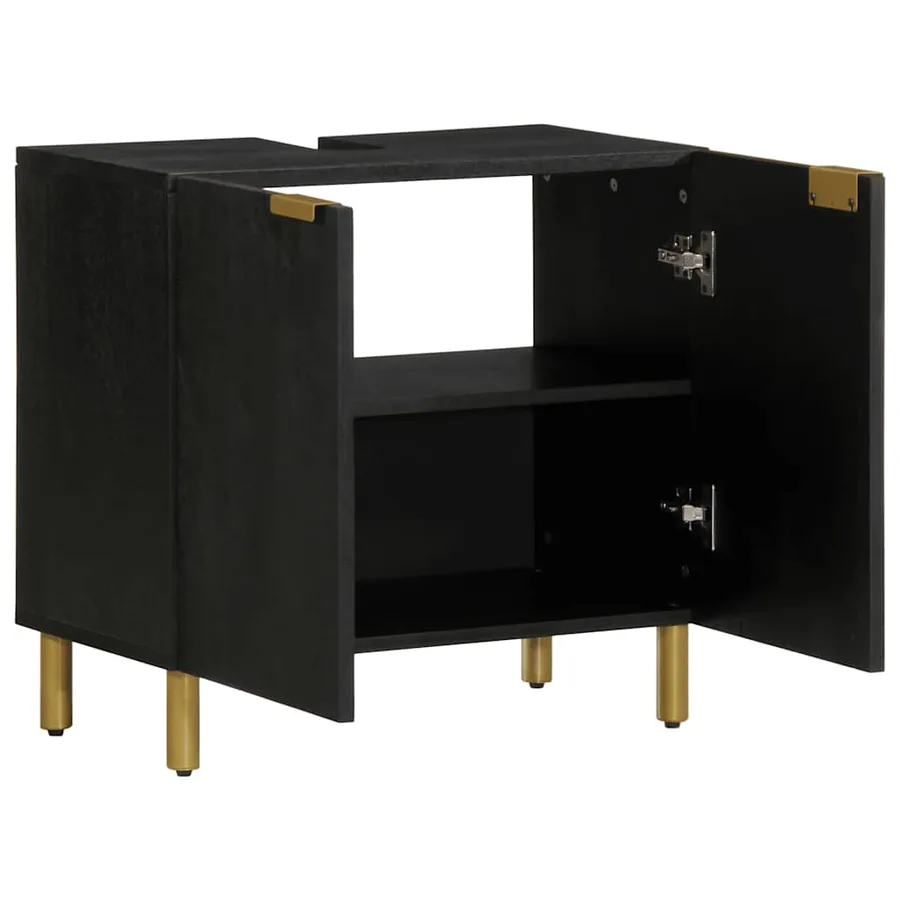 Armoire lavabo de salle de bain noir bois d'ingénierie - 2