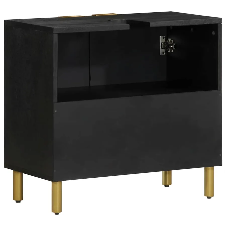 Armoire lavabo de salle de bain noir bois d'ingénierie - 5