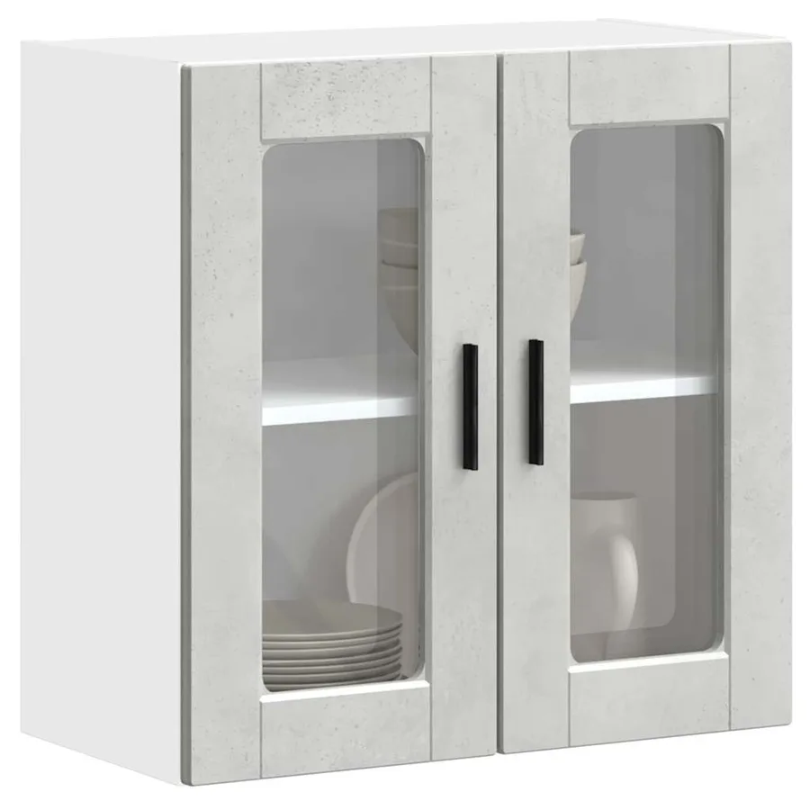 Armoire murale de cuisine avec porte en verre Porto gris béton - 4