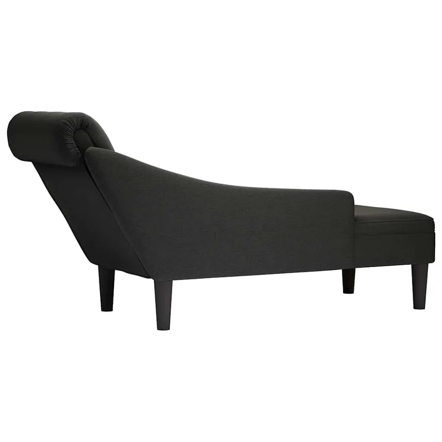 Fauteuil long avec coussin et accoudoir droit noir tissu - 6
