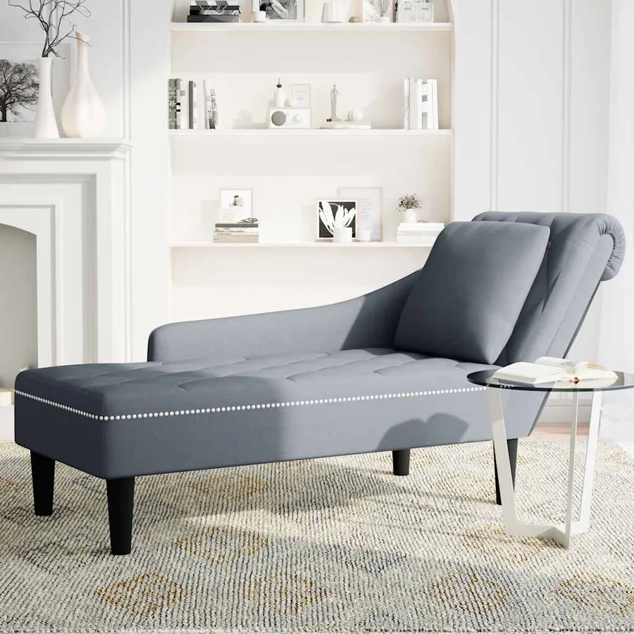 Fauteuil long et coussin et accoudoir droit gris foncé velours - 3