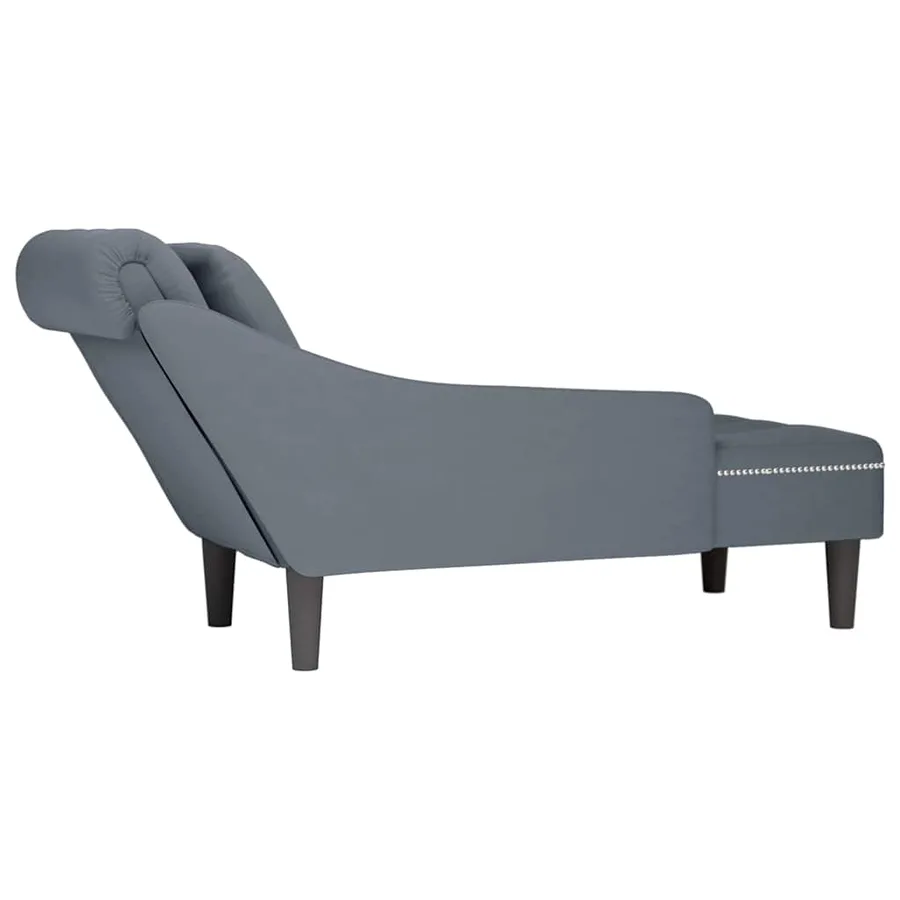 Fauteuil long et coussin et accoudoir droit gris foncé velours - 6