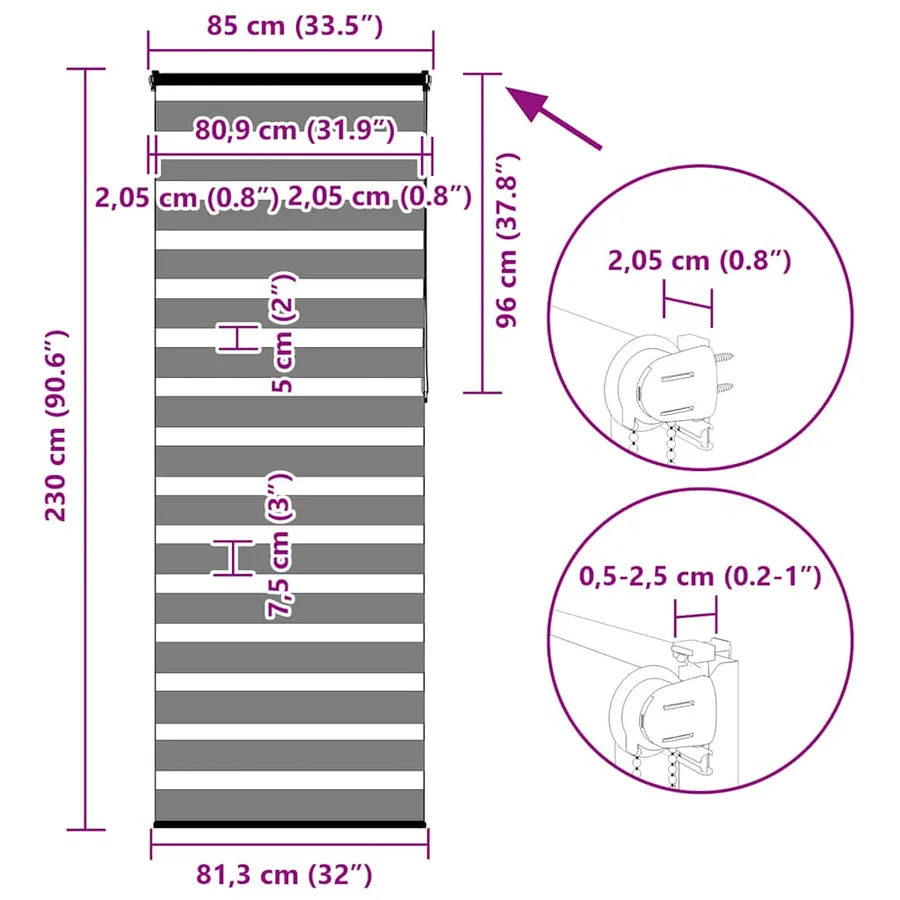 Store zèbre blanc 85x230 cm largeur du tissu 80,9 cm polyester - 16