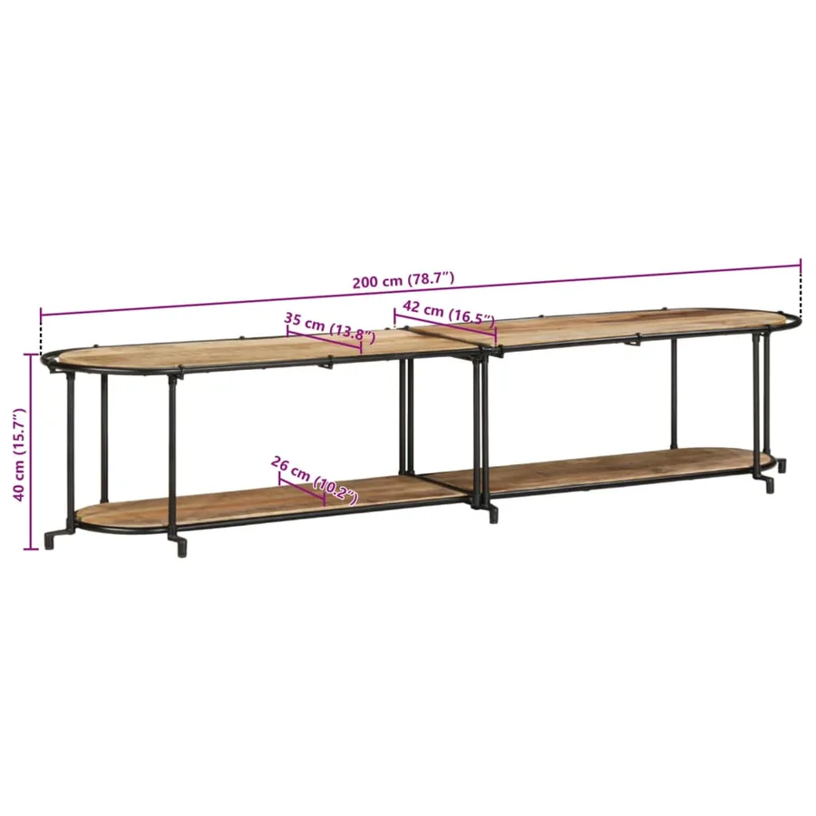 Meuble TV 200x42x40 cm bois massif de manguier brut - 11