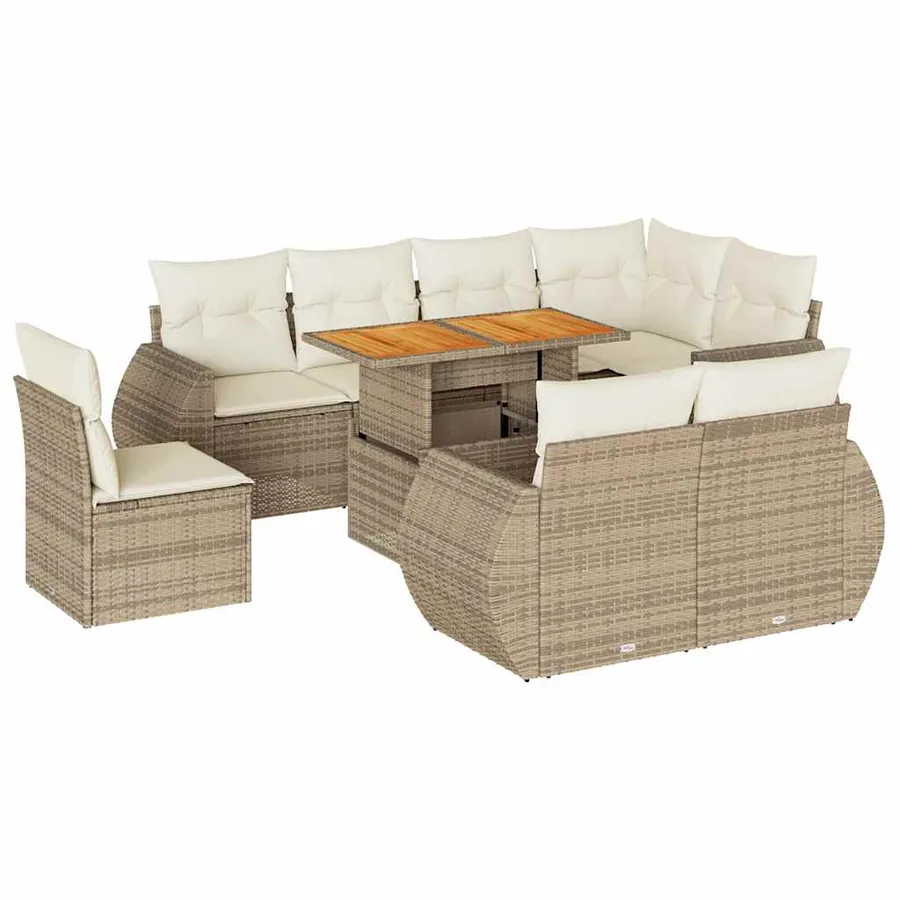 Salon de jardin avec coussins 9 pcs beige résine tressée - 2