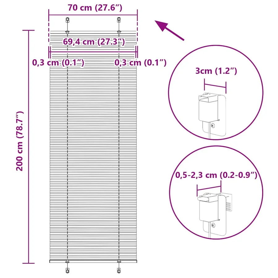 Store plissé blanc 70x200 cm largeur du tissu 69,4 cm polyester - 14