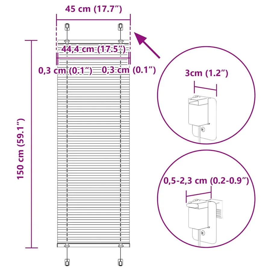 Store plissé blanc 45x150 cm largeur du tissu 44,4 cm polyester - 14
