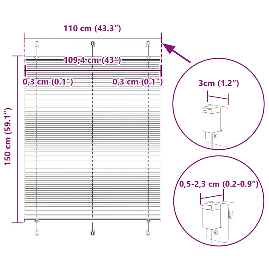 Store plissé noir 110x150 cm largeur du tissu 109,4cm polyester - 14