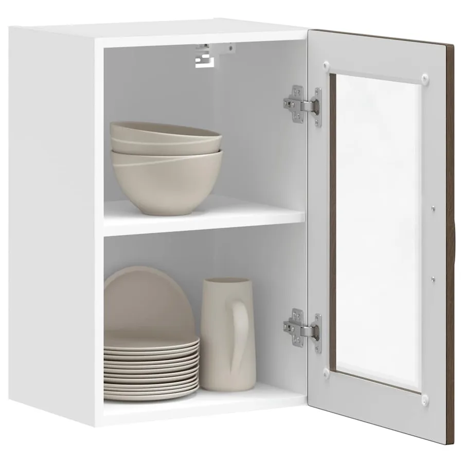 Armoire murale de cuisine et porte en verre Porto chêne marron - 5