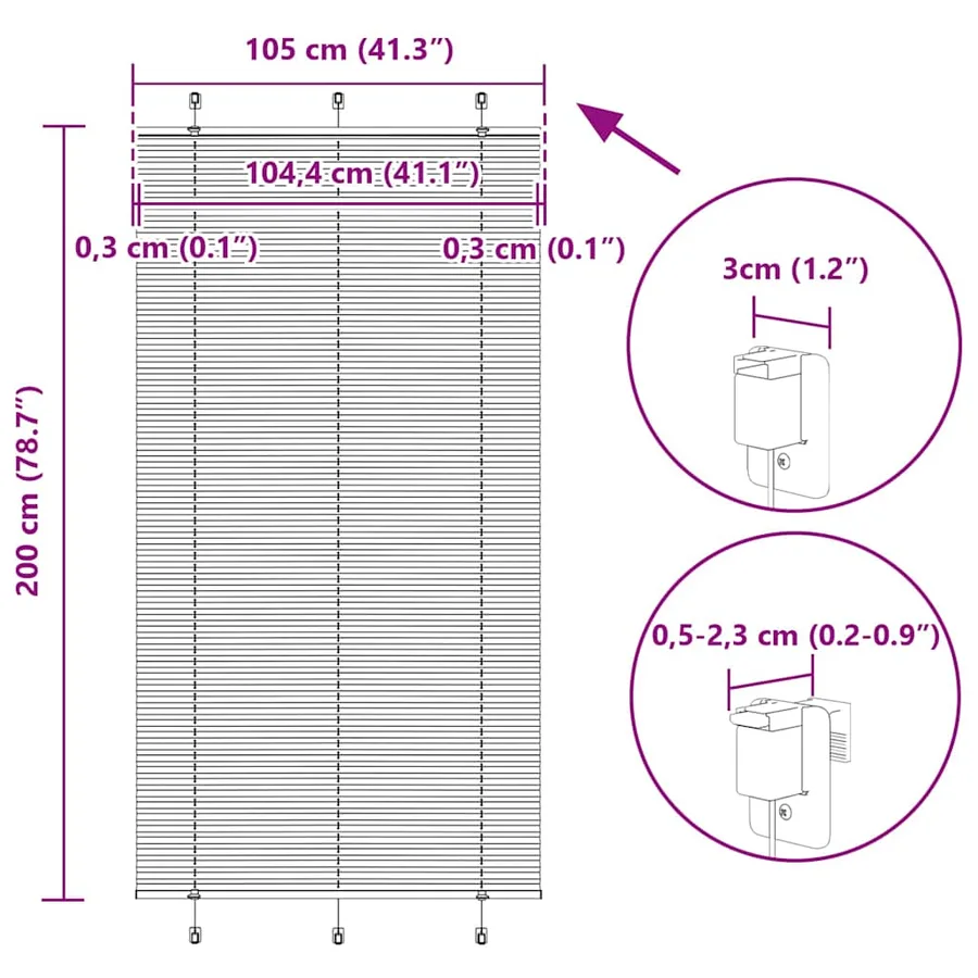 Store plissé blanc 105x200cm largeur du tissu 104,4cm polyester - 14