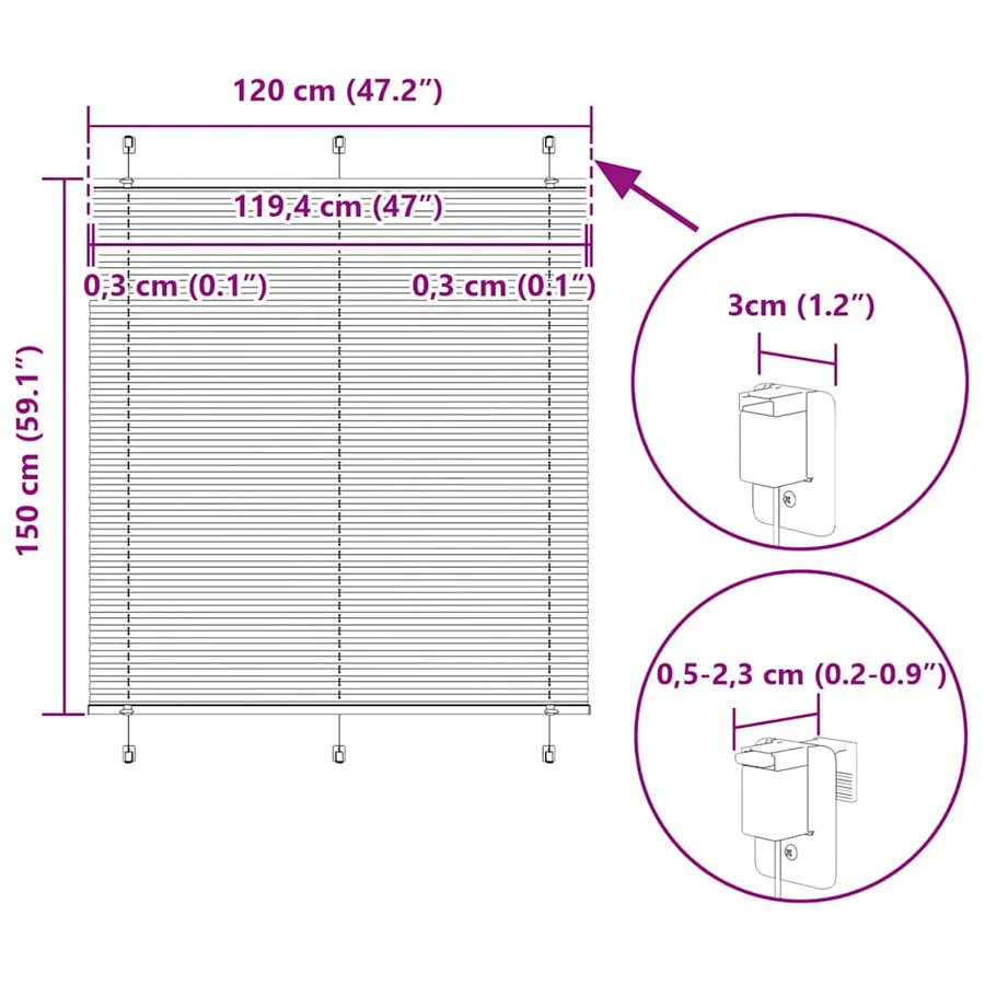 Store plissé noir 120x150 cm largeur du tissu 119,4cm polyester - 14
