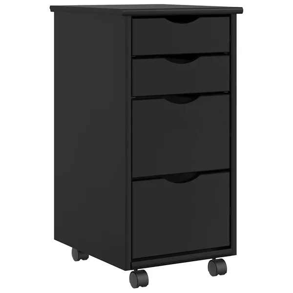 Armoire roulante avec tiroirs MOSS noir bois de pin solide